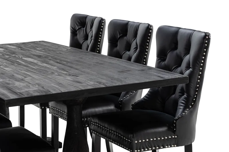 Ruokailuryhmä Suzon 200 cm 6 Lossmen tuolia Keinonahka - Ruskea - Huonekalut - Pöytä & ruokailuryhmä - Ruokailuryhmä