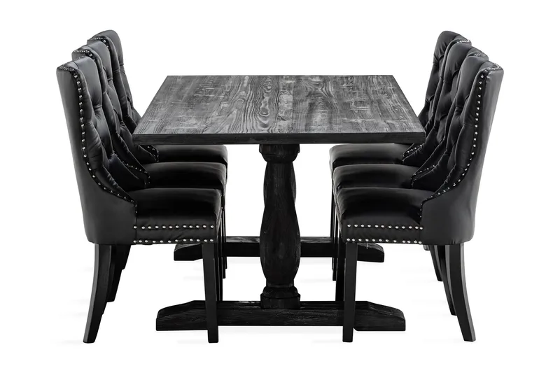 Ruokailuryhmä Suzon 200 cm 6 Lossmen tuolia Keinonahka - Ruskea - Huonekalut - Pöytä & ruokailuryhmä - Ruokailuryhmä