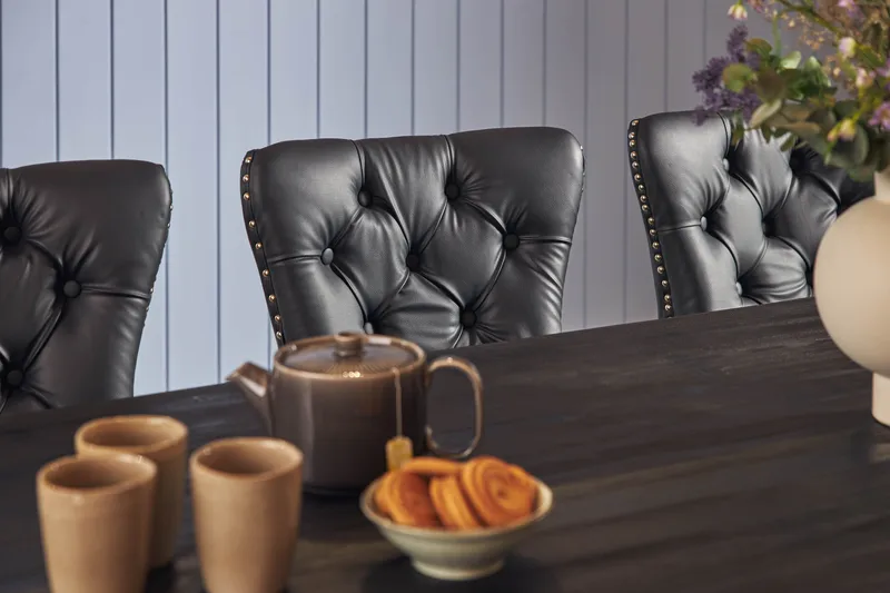 Ruokailuryhmä Suzon 200 cm 6 Lossmen tuolia Keinonahka - Ruskea - Huonekalut - Pöytä & ruokailuryhmä - Ruokailuryhmä