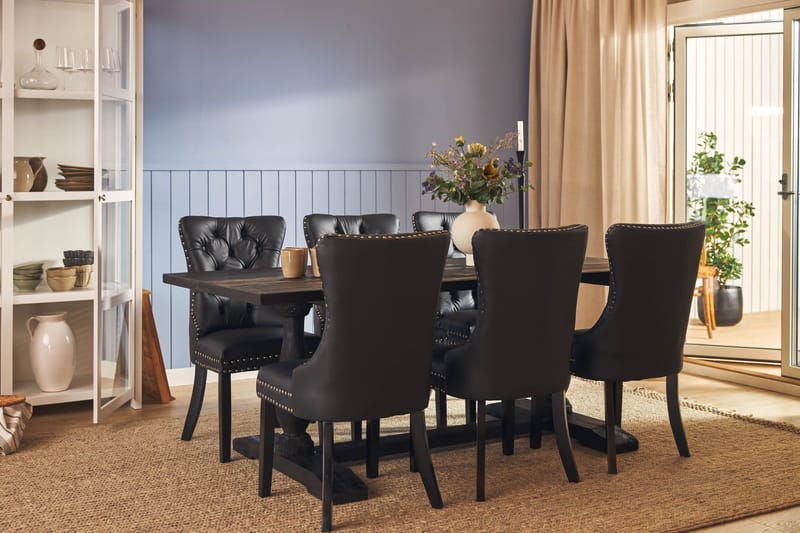 Ruokailuryhmä Suzon 200 cm 6 Lossmen tuolia Keinonahka - Ruskea - Huonekalut - Pöytä & ruokailuryhmä - Ruokailuryhmä