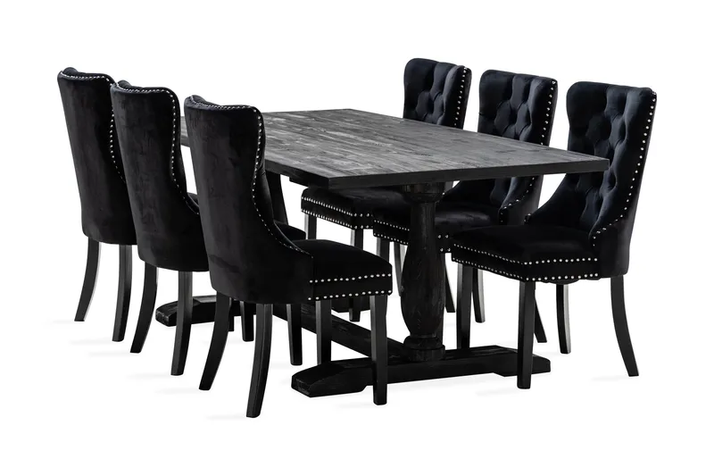 Ruokailuryhmä Suzon 200 cm 6 Lossmen tuolia Sametti, Ruskea