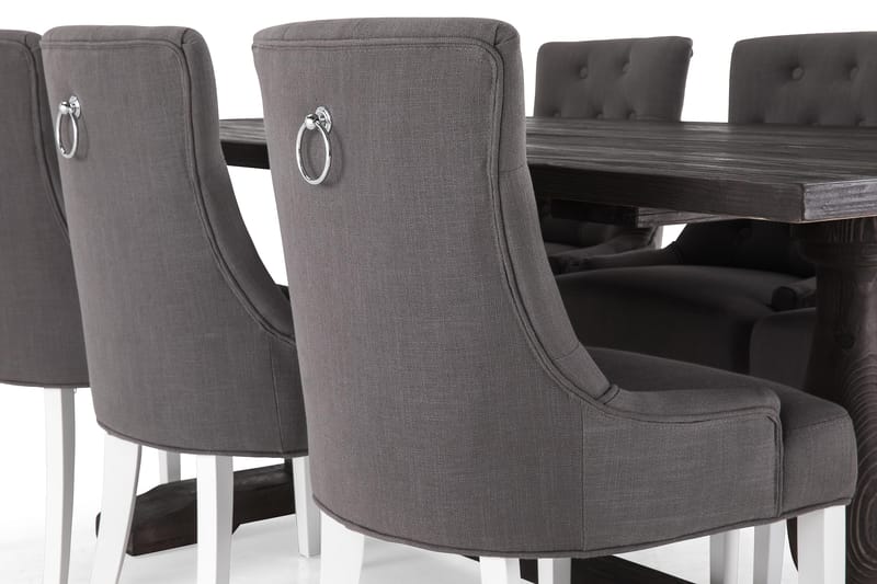 Ruokailuryhmä Suzon 200 cm 6 Ophelia tuolia - Vintage puu/Harmaa/Valkoinen - Huonekalut - Pöytä & ruokailuryhmä - Ruokailuryhmä