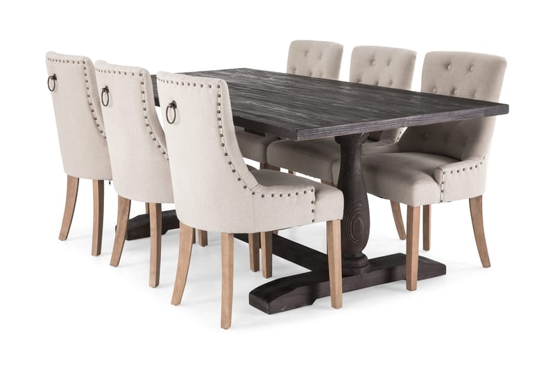 Ruokailuryhmä Suzon 200 cm 6 Ophelia tuolia, Vintage puu/Beige/puu