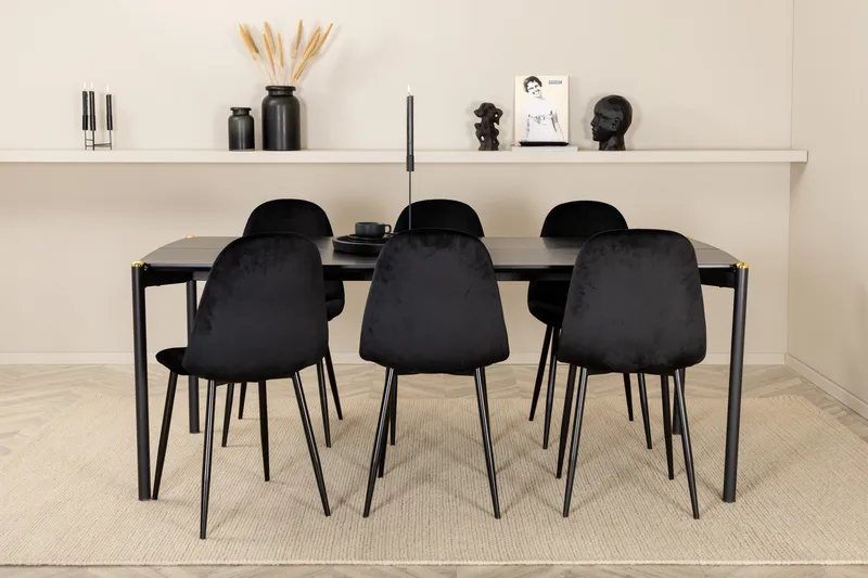 Ruokailuryhmä Trym 190 cm sis 6 Tommy tuolia - Musta - Huonekalut - Pöytä & ruokailuryhmä - Ruokailuryhmä