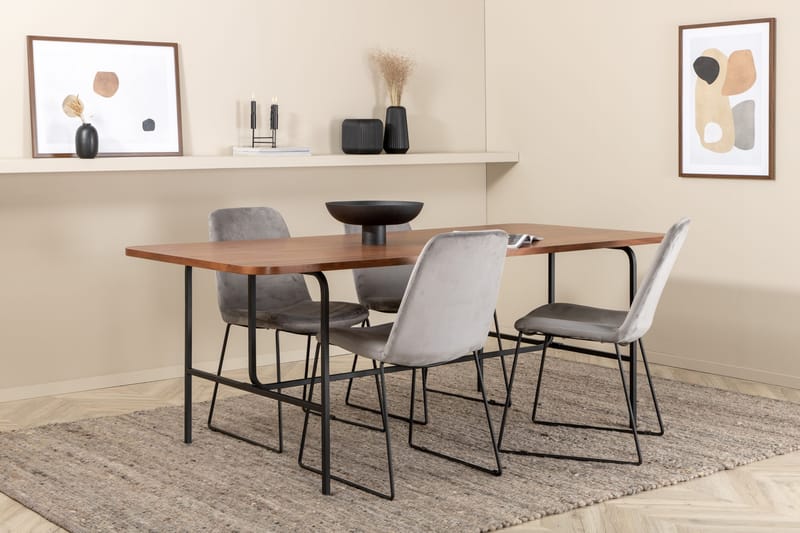 Ruokailuryhmä Unnao 200 cm sis 4 Allepuz tuolia, Pähkinänruskea/Musta/Harmaa