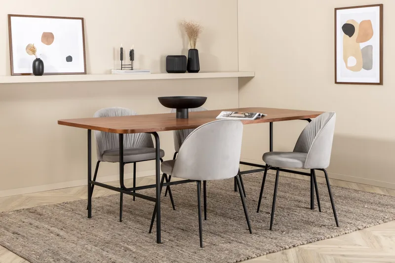 Ruokailuryhmä Unnao 200 cm sis 4 Matanza tuolia, Pähkinänruskea/Musta/Harmaa