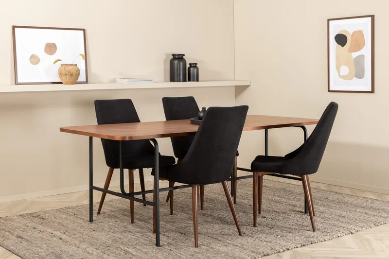 Ruokailuryhmä Unnao 200 cm sis 4 Mues tuolia, Pähkinänruskea/Musta