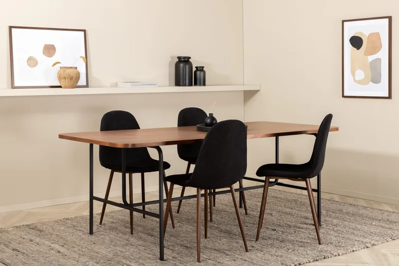 Ruokailuryhmä Unnao 200 cm sis 4 Tommy tuolia, Pähkinänruskea/Musta