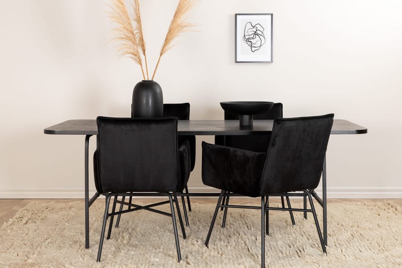 Ruokailuryhmä Unnao 200 cm sis 4 Pipaon tuolia - Musta - Huonekalut - Pöytä & ruokailuryhmä - Ruokailuryhmä