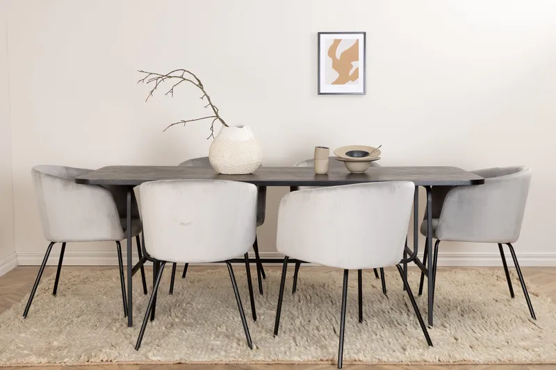 Ruokailuryhmä Unnao 200 cm sis 6 Beraid samettituolia - Musta/Harmaa - Huonekalut - Pöytä & ruokailuryhmä - Ruokailuryhmä
