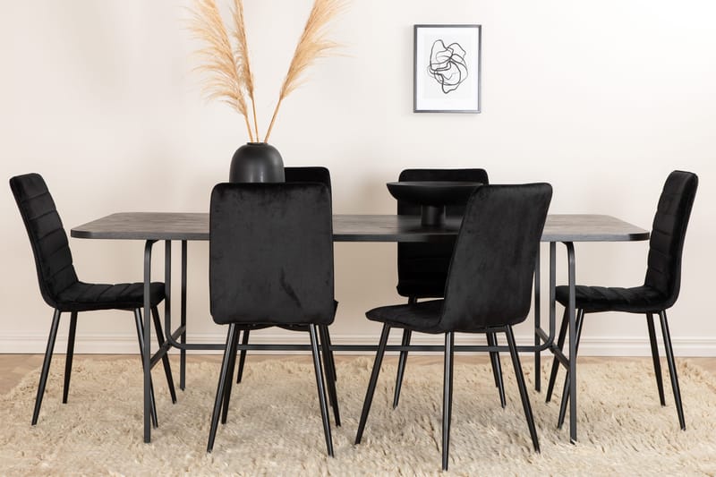 Ruokailuryhmä Unnao 200 cm sis 6 Donmon samettituolia - Musta - Huonekalut - Pöytä & ruokailuryhm ä - Ruokailuryhmä