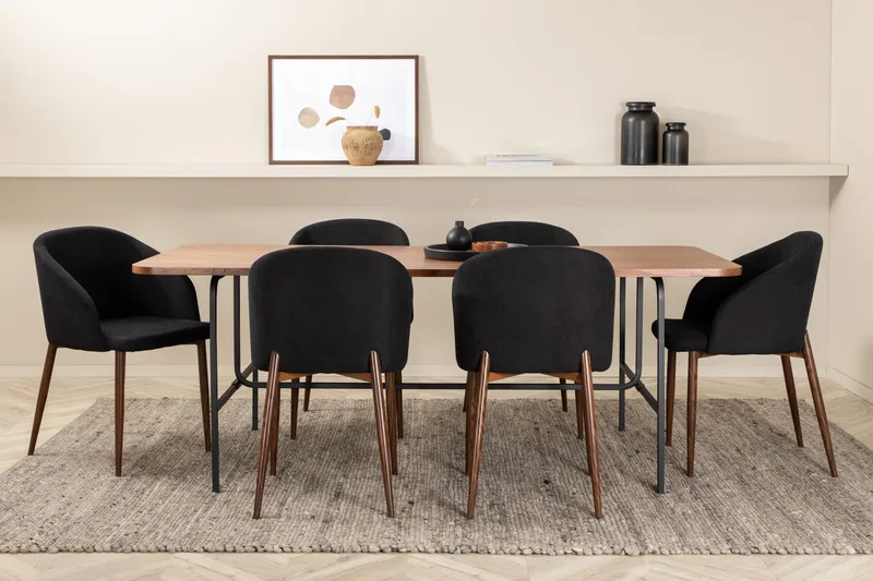 Ruokailuryhmä Unnao 200 cm sis 6 Labbetorp tuolia, Pähkinänruskea/Musta/Ruskea