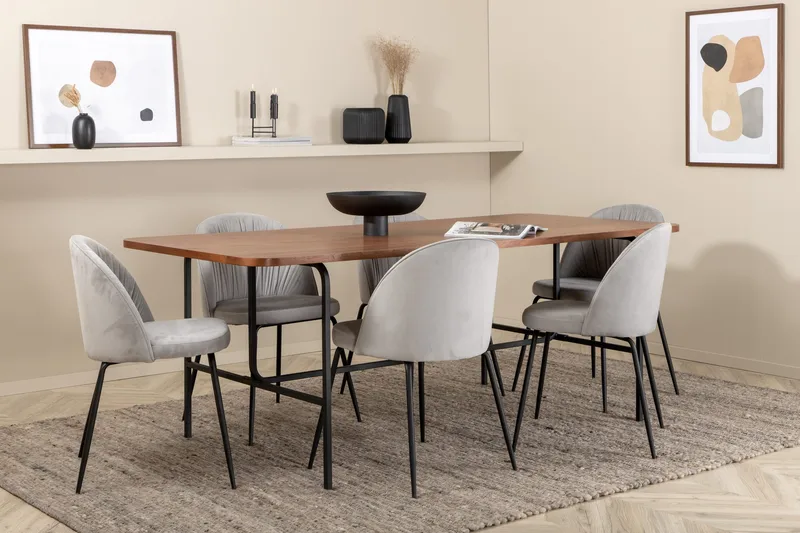 Ruokailuryhmä Unnao 200 cm sis 6 Matanza tuolia, Pähkinänruskea/Musta/Harmaa