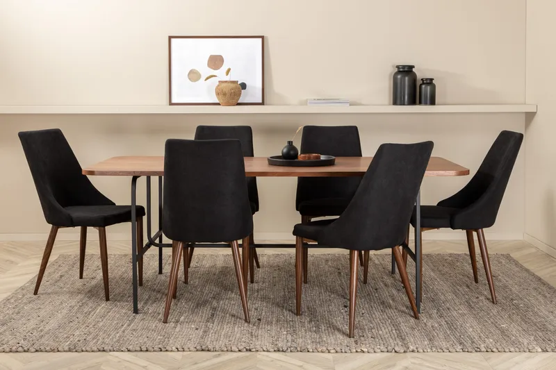 Ruokailuryhmä Unnao 200 cm sis 6 Mues tuolia, Pähkinänruskea/Musta