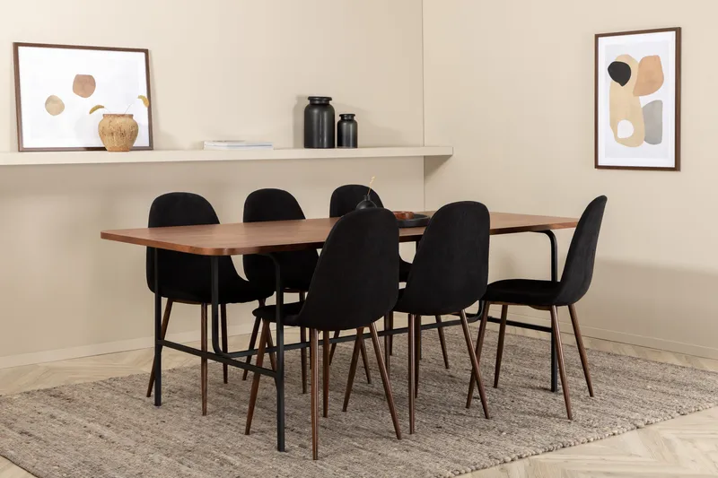 Ruokailuryhmä Unnao 200 cm sis 6 Tommy tuolia, Pähkinänruskea/Musta