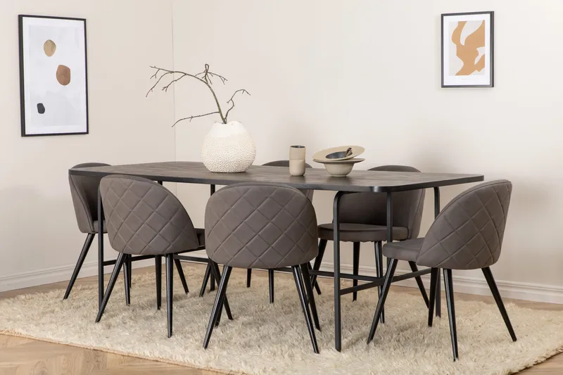 Ruokailuryhmä Unnao 200 cm sis 6 Vomeli tuolia - Musta/Harmaa - Huonekalut - Pöytä & ruokailuryhmä - Ruokailuryhmä