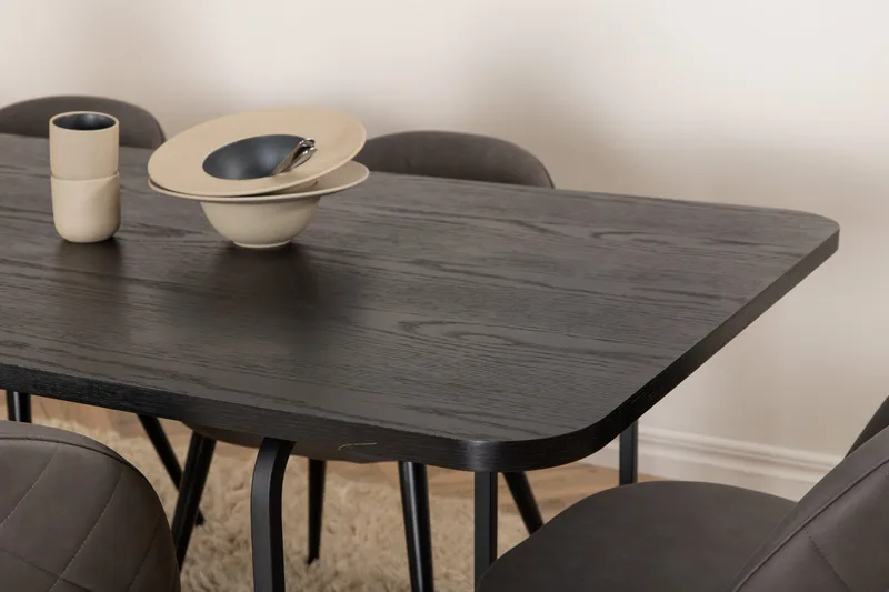 Ruokailuryhmä Unnao 200 cm sis 6 Vomeli tuolia - Musta/Harmaa - Huonekalut - Pöytä & ruokailuryhmä - Ruokailuryhmä