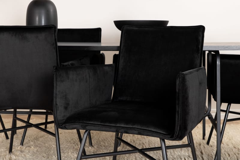 Ruokailuryhmä Unnao 200 cm sis 6 Pipaon tuolia - Musta - Huonekalut - Pöytä & ruokailuryhmä - Ruokailuryhmä