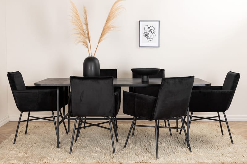Ruokailuryhmä Unnao 200 cm sis 6 Pipaon tuolia - Musta - Huonekalut - Pöytä & ruokailuryhmä - Ruokailuryhmä