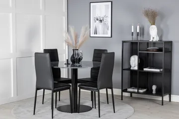 Ruokailuryhmä Venture Home Estelle-ruokailuryhmä 106 cm pyöreä, sisältää 4 Slim-tuolia Musta - Huonekalut - Pöytä & ruokailuryhmä - Ruokailuryhmä