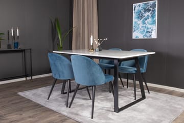 Ruokailuryhmä Venture Home Estelle-ruokailuryhmä 140 cm, suorakaiteen muotoinen, 4 Velvet-tuolia Musta/sininen/valkoinen - Huonekalut - Pöytä & ruokailuryhmä - Ruokailuryhmä