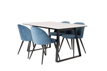 Ruokailuryhmä Venture Home Estelle-ruokailuryhmä 140 cm, suorakaiteen muotoinen, 4 Velvet-tuolia Musta/sininen/valkoinen - Huonekalut - Pöytä & ruokailuryhmä - Ruokailuryhmä