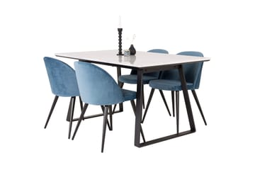Ruokailuryhmä Venture Home Estelle-ruokailuryhmä 140 cm, suorakaiteen muotoinen, 4 Velvet-tuolia Musta/sininen/valkoinen - Huonekalut - Pöytä & ruokailuryhmä - Ruokailuryhmä