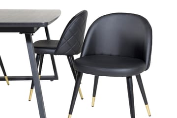 Ruokailuryhmä Venture Home Inca-jatkettava ruokailuryhmä 160 cm suorakaiteen muotoinen, sisältää 4 Velvet-tuolia Musta - Huonekalut - Pöytä & ruokailuryhmä - Ruokailuryhmä