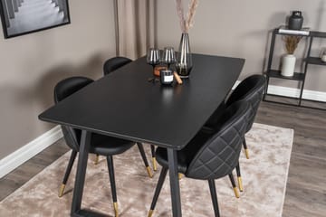 Ruokailuryhmä Venture Home Inca-jatkettava ruokailuryhmä 160 cm suorakaiteen muotoinen, sisältää 4 Velvet-tuolia Musta - Huonekalut - Pöytä & ruokailuryhmä - Ruokailuryhmä