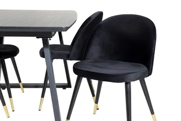 Ruokailuryhmä Venture Home Inca-jatkettava ruokailuryhmä 160 cm suorakaiteen muotoinen, sisältää 4 Velvet-tuolia Musta2 - Huonekalut - Pöytä & ruokailuryhmä - Ruokailuryhmä