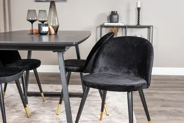Ruokailuryhmä Venture Home Inca-jatkettava ruokailuryhmä 160 cm suorakaiteen muotoinen, sisältää 4 Velvet-tuolia Musta2 - Huonekalut - Pöytä & ruokailuryhmä - Ruokailuryhmä