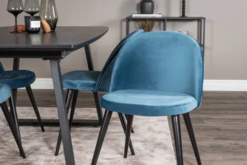 Ruokailuryhmä Venture Home Inca-jatkettava ruokailuryhmä 160 cm suorakaiteen muotoinen, sisältää 4 Velvet-tuolia Musta/Sininen - Huonekalut - Pöytä & ruokailuryhmä - Ruokailuryhmä