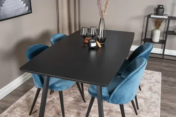 Ruokailuryhmä Venture Home Inca-jatkettava ruokailuryhmä 160 cm suorakaiteen muotoinen, sisältää 4 Velvet-tuolia Musta/Sininen - Huonekalut - Pöytä & ruokailuryhmä - Ruokailuryhmä