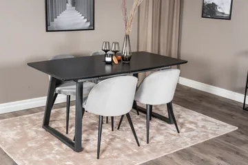 Ruokailuryhmä Venture Home Inca-jatkettava ruokailuryhmä 160 cm suorakaiteen muotoinen, sisältää 4 Velvet-tuolia Musta/Vaaleanharmaa - Huonekalut - Pöytä & ruokailuryhmä - Ruokailuryhmä