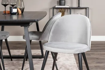 Ruokailuryhmä Venture Home Inca-jatkettava ruokailuryhmä 160 cm suorakaiteen muotoinen, sisältää 4 Velvet-tuolia Musta/Vaaleanharmaa - Huonekalut - Pöytä & ruokailuryhmä - Ruokailuryhmä