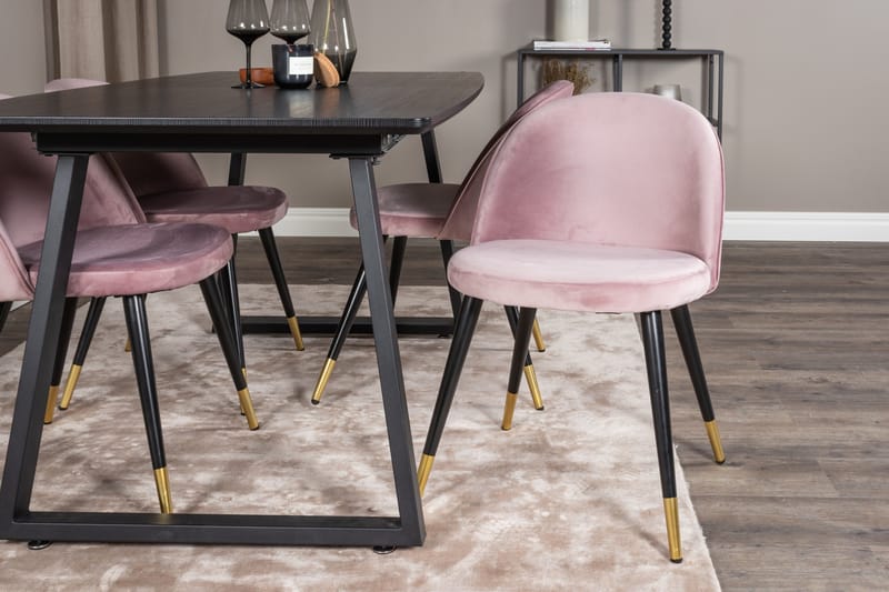 Ruokailuryhmä Venture Home Inca-jatkettava ruokailuryhmä 160 cm suorakaiteen muotoinen, sisältää 4 Velvet-tuolia Musta/vaaleanpunainen - Huonekalut - Pöytä & ruokailuryhmä - Ruokailuryhmä