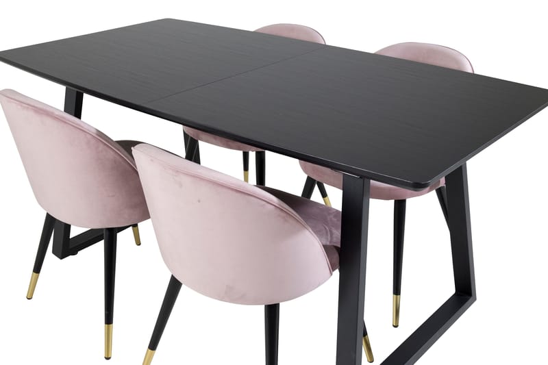 Ruokailuryhmä Venture Home Inca-jatkettava ruokailuryhmä 160 cm suorakaiteen muotoinen, sisältää 4 Velvet-tuolia Musta/vaaleanpunainen - Huonekalut - Pöytä & ruokailuryhmä - Ruokailuryhmä