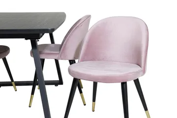 Ruokailuryhmä Venture Home Inca-jatkettava ruokailuryhmä 160 cm suorakaiteen muotoinen, sisältää 4 Velvet-tuolia Musta/vaaleanpunainen - Huonekalut - Pöytä & ruokailuryhmä - Ruokailuryhmä