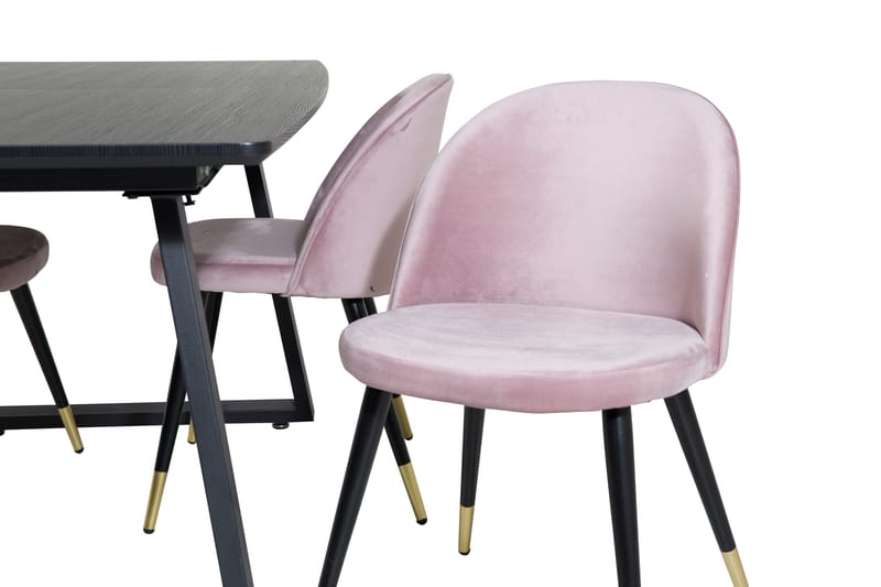 Ruokailuryhmä Venture Home Inca-jatkettava ruokailuryhmä 160 cm suorakaiteen muotoinen, sisältää 4 Velvet-tuolia Musta/vaaleanpunainen - Huonekalut - Pöytä & ruokailuryhmä - Ruokailuryhmä
