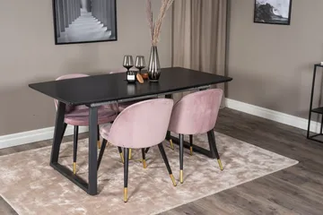 Ruokailuryhmä Venture Home Inca-jatkettava ruokailuryhmä 160 cm suorakaiteen muotoinen, sisältää 4 Velvet-tuolia Musta/vaaleanpunainen - Huonekalut - Pöytä & ruokailuryhmä - Ruokailuryhmä