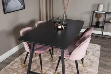 Ruokailuryhmä Venture Home Inca-jatkettava ruokailuryhmä 160 cm suorakaiteen muotoinen, sisältää 4 Velvet-tuolia Musta/vaaleanpunainen - Huonekalut - Pöytä & ruokailuryhmä - Ruokailuryhmä