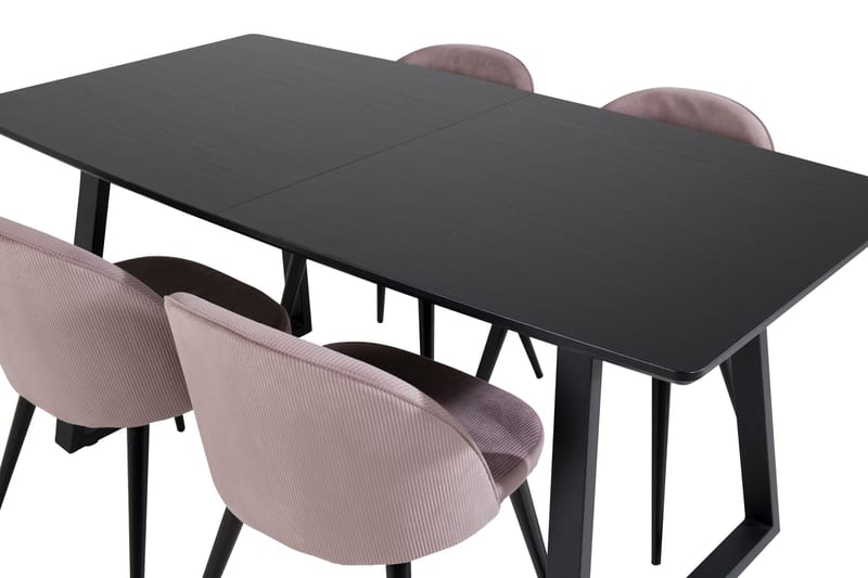 Ruokailuryhmä Venture Home Inca-jatkettava ruokailuryhmä 160 cm suorakaiteen muotoinen, sisältää 4 Velvet-tuolia Musta/vaaleanpunainen2 - Huonekalut - Pöytä & ruokailuryhmä - Ruokailuryhmä