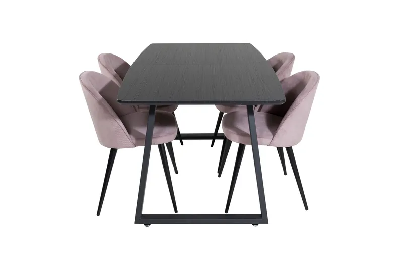 Ruokailuryhmä Venture Home Inca-jatkettava ruokailuryhmä 160 cm suorakaiteen muotoinen, sisältää 4 Velvet-tuolia Musta/vaaleanpunainen2