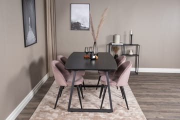 Ruokailuryhmä Venture Home Inca-jatkettava ruokailuryhmä 160 cm suorakaiteen muotoinen, sisältää 4 Velvet-tuolia Musta/vaaleanpunainen2 - Huonekalut - Pöytä & ruokailuryhmä - Ruokailuryhmä