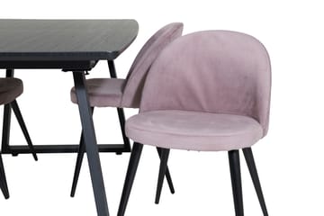 Ruokailuryhmä Venture Home Inca-jatkettava ruokailuryhmä 160 cm suorakaiteen muotoinen, sisältää 4 Velvet-tuolia Musta/vaaleanpunainen2 - Huonekalut - Pöytä & ruokailuryhmä - Ruokailuryhmä