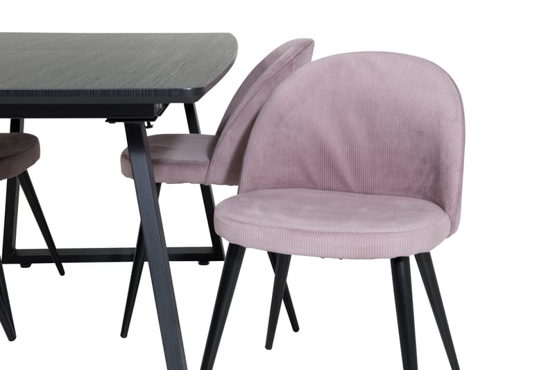 Ruokailuryhmä Venture Home Inca-jatkettava ruokailuryhmä 160 cm suorakaiteen muotoinen, sisältää 4 Velvet-tuolia Musta/vaaleanpunainen2 - Huonekalut - Pöytä & ruokailuryhmä - Ruokailuryhmä