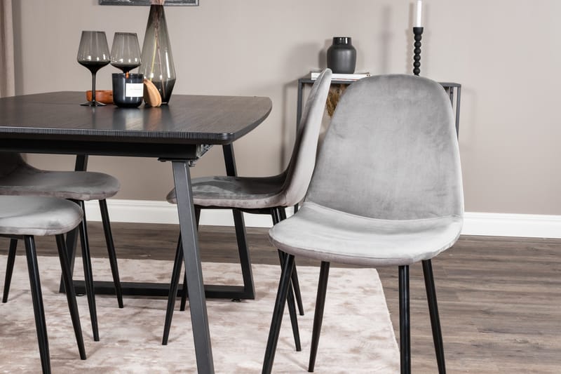 Ruokailuryhmä Venture Home Inca-jatkettava ruokailuryhmä 160 cm suorakaiteen muotoinen, sisältää 4 Polar-tuolia Musta/Vaaleanharmaa - Huonekalut - Pöytä & ruokailuryhmä - Ruokailuryhmä