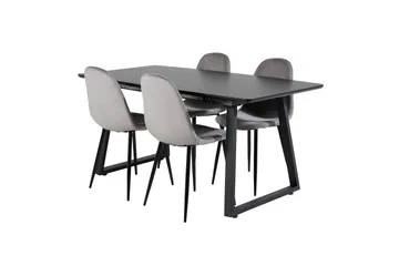 Ruokailuryhmä Venture Home Inca-jatkettava ruokailuryhmä 160 cm suorakaiteen muotoinen, sisältää 4 Polar-tuolia Musta/Vaaleanharmaa - Huonekalut - Pöytä & ruokailuryhmä - Ruokailuryhmä