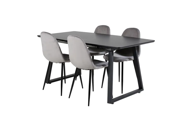 Ruokailuryhmä Venture Home Inca-jatkettava ruokailuryhmä 160 cm suorakaiteen muotoinen, sisältää 4 Polar-tuolia Musta/Vaaleanharmaa - Huonekalut - Pöytä & ruokailuryhmä - Ruokailuryhmä
