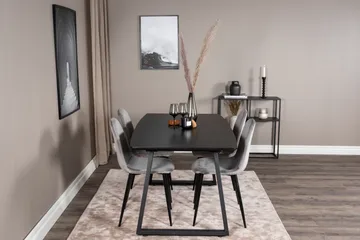 Ruokailuryhmä Venture Home Inca-jatkettava ruokailuryhmä 160 cm suorakaiteen muotoinen, sisältää 4 Polar-tuolia Musta/Vaaleanharmaa - Huonekalut - Pöytä & ruokailuryhmä - Ruokailuryhmä